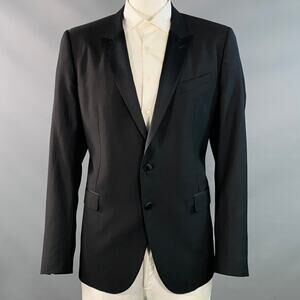 DOLCE & GABBANA Size 48 Black Virgin Wool Silk Blend Peak Lapel Tuxedo